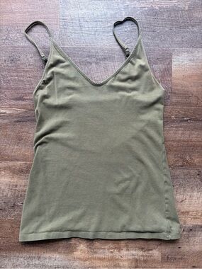 Women's Olive Green V-Neck Spaghetti Strap Tank Top with adjustable straps
